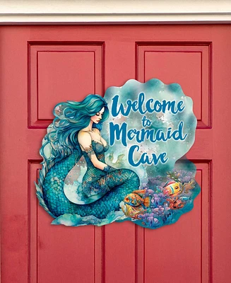 Designocracy Holiday Door Decor Wooden Welcome Sign Welcome to Mermaid Cave G. DeBrekht