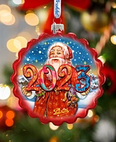 Designocracy Dated Celebration Santa Wreath Christmas Glass Ornaments G. DeBrekht