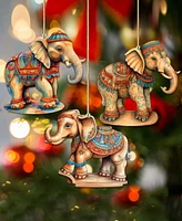 Designocracy Carousel Elephants Christmas Wooden Ornaments Set of 3 G. DeBrekht
