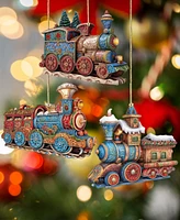 Designocracy Christmas Train Christmas Wooden Ornaments Holiday Decor Set of 3 G. DeBrekht