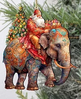 Designocracy Santa on Elephant Christmas Wooden Ornaments Holiday Decor G. DeBrekht