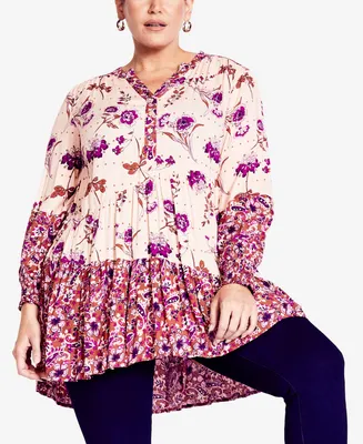 Avenue Plus Size Cynthia Splice Long Sleeve Tunic Top