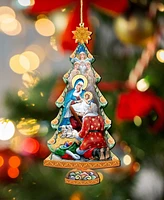 Designocracy Adoration Nativity Tree Christmas Wooden Ornaments Holiday Decor Set of 2 G. DeBrekht