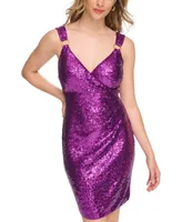 Guess Women's Sequined V-Neck O-Ring-Strap Dress