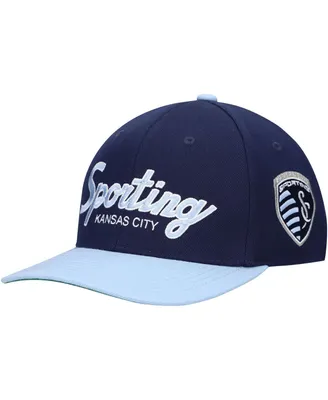 Men's Mitchell & Ness Navy Sporting Kansas City Team Script 2.0 Stretch Snapback Hat