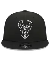 Men's New Era Black Milwaukee Bucks Evergreen 9FIFTY Trucker Snapback Hat