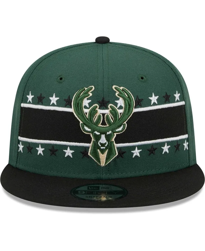 Men's New Era Hunter Green Milwaukee Bucks Banded Stars 9FIFTY Snapback Hat