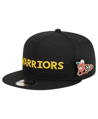 Men's New Era Black Golden State Warriors Post-Up Pin Mesh 9FIFTY Snapback Hat