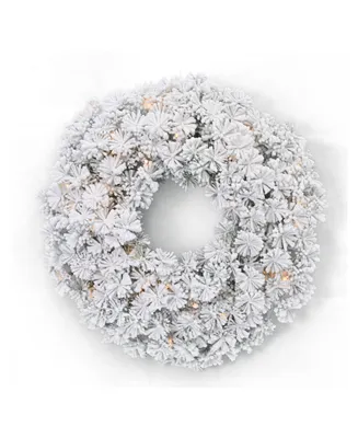 Seasonal Flocked Winter Fir 24" Flocked Hard Needle Wreath 160 Tips, 50 Clear Lights Ul