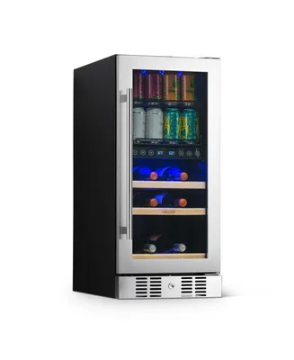 Newair 15" Premium Built-in Dual Zone 9 Bottle and 48 Can Wine and Beverage Fridge in Stainless Steel with Split Shelf