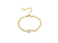 Rivka Friedman Paper Clip Chain and Fresh Water Pearl Accent Bracelet