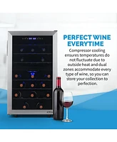 Newair Freestanding 43 Bottle Dual Zone Compressor Wine Fridge in Stainless Steel, Adjustable Racks and Exterior Digital Thermostat