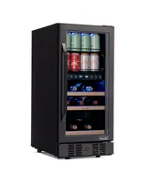 Newair 15 Inch Wine and Beverage Refrigerator - 13 Bottles & 48 Cans Capacity with Dual Temperature Zone Wine Cooler, Black Stainless Steel & Double