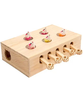 Robotime Interactive Whack-a-mole Cat Toys - Solid Wood - Indoor Cats Kitten Catch Mice Game