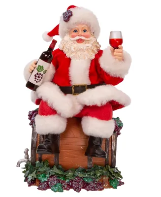 Kurt Adler 10.5" Fabriche Santa Sitting On Wine Barrel