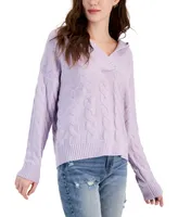 Hippie Rose Juniors' Cable-Knit Hoodie Sweater