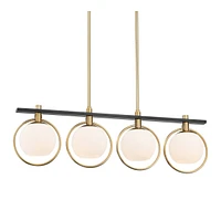 Possini Euro Design Carlyn Antique Brass Gold Black Metal Linear Island Pendant 33" Wide Mid Century Modern White Glass Globe Shades Led 4