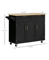 Homcom Mobile Kitchen Island with Storage, Kitchen Cart with Wood Top, Storage Drawers, 3-door Cabinets, Adjustable Shelves and Towel Rack, Black