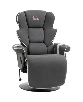 Homcom Manual Recliner, Swivel Lounge Armchair with Footrest and Two Cup Holders for Living Room, Black