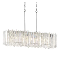 Possini Euro Design Mirabell Chrome Silver Large Linear Island Pendant Chandelier 34" Wide Modern Led Clear Glass Crystal Prism 6-Light Fixture for Ki