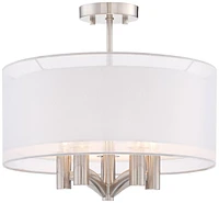 Possini Euro Design Caliari Modern Ceiling Light Semi Flush Mount Fixture Brushed Nickel 18" Wide 5-Light Sheer Silver White Linen Double Drum Shade f