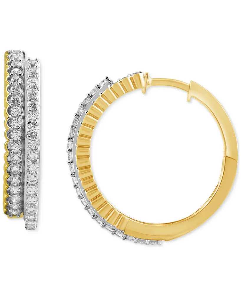 Diamond Double Row Small Hoop Earrings (1 ct. t.w.) in 10k Gold, 0.86"