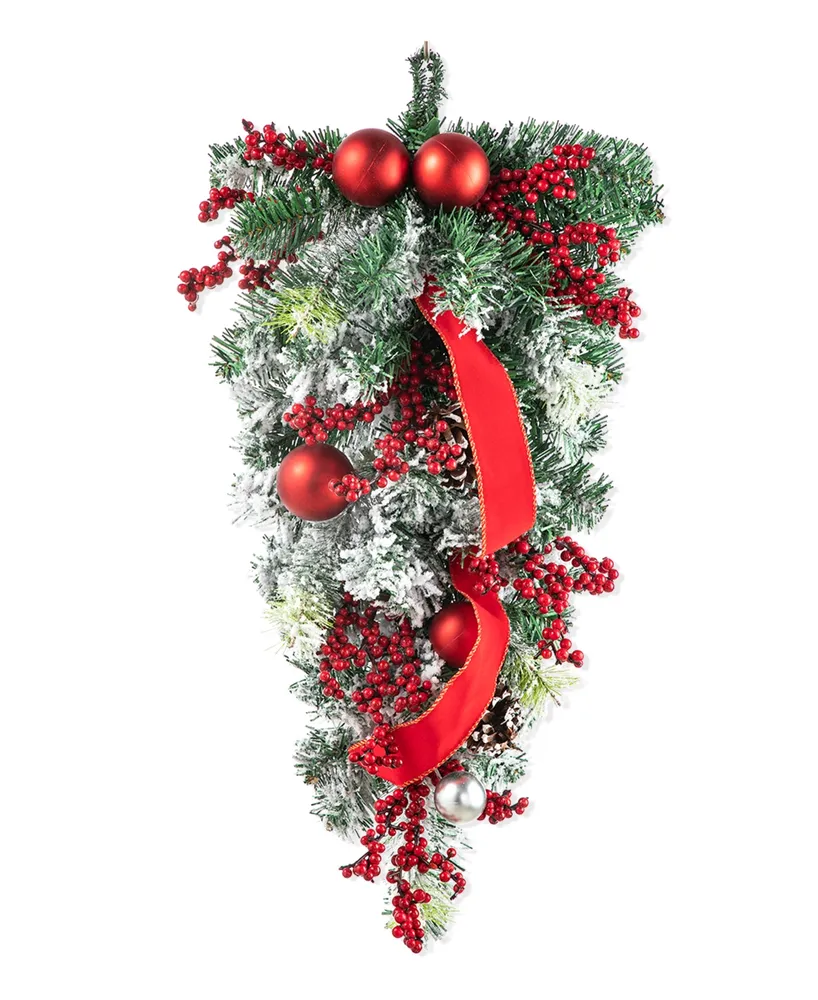 Glitzhome 25" H Flocked Berry, Ornament and Pinecone Ribbon Teardrop