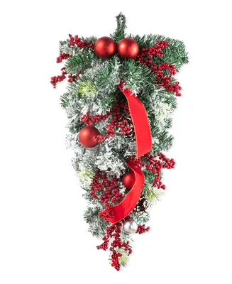 Glitzhome 25" H Flocked Berry, Ornament and Pinecone Ribbon Teardrop