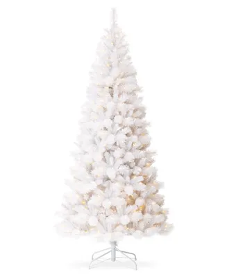 Glitzhome 8' Pre-Lit Pine Slim Artificial Christmas Tree with 500 Warm Lights, Three Function