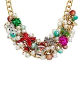 Betsey Johnson Faux Stone Christmas Imitation Pearl Bib Necklace
