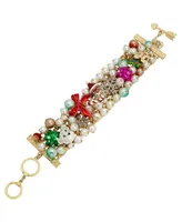 Betsey Johnson Faux Stone Christmas Imitation Pearl Statement Bracelet