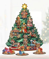 Designocracy Nutcracker Themed Wooden Christmas Tree with Ornaments Set of 13 G. DeBrekht