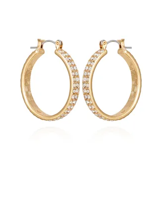 T Tahari Gold-Tone Clear Glass Stone Embellished Hoop Earrings
