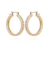 T Tahari Gold-Tone Clear Glass Stone Embellished Hoop Earrings