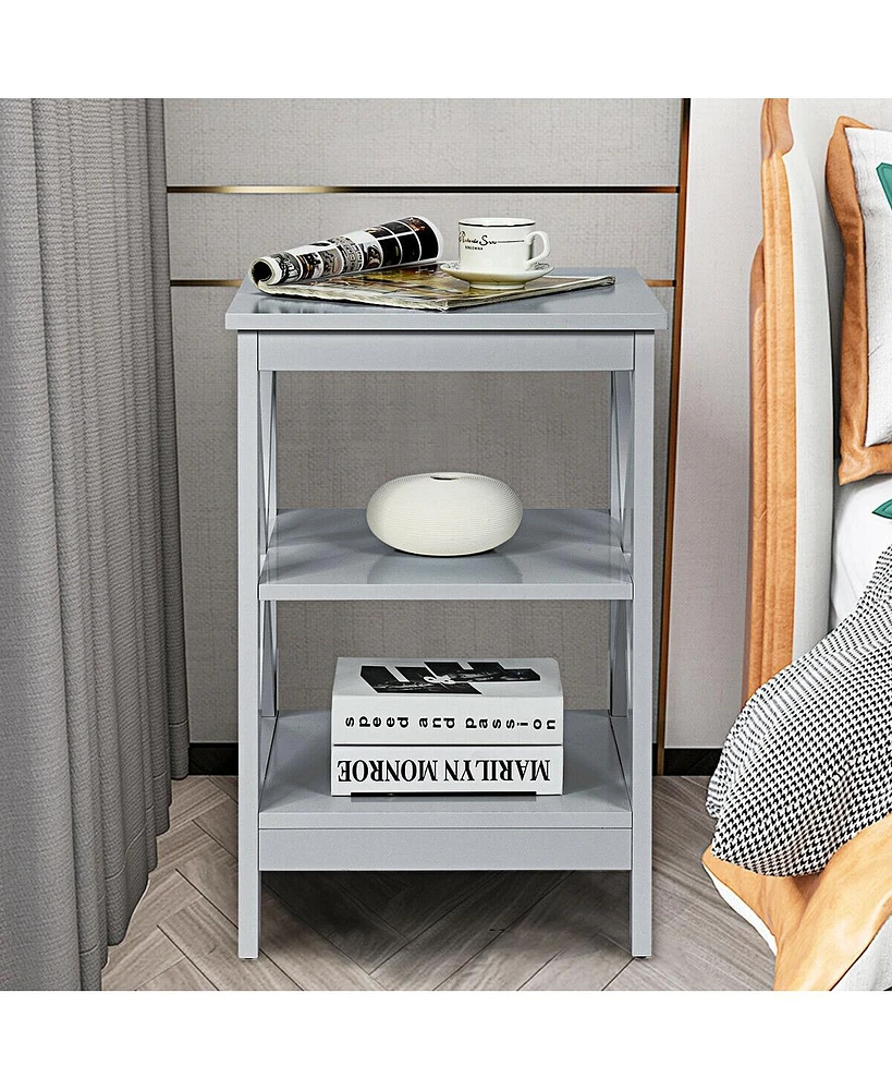 Slickblue 3-Tier Nightstand End Table with X Design Storage