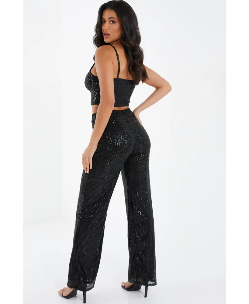 Quiz Women's Sequin High Waisted Palazzo Trouser