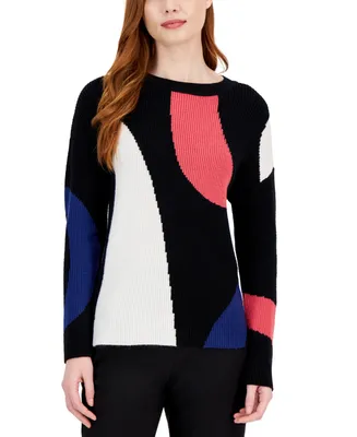 T Tahari Women's Colorblocked Crewneck Sweater