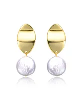 Genevive Sterling Silver & 14K Gold-Plated White Coin Pearl Medallion Earrings