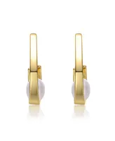 Genevive Elegant Sterling Silver & 14K Gold-Plated Ribbon Half-Hoop Earrings with White Freshwater Pearl Drops