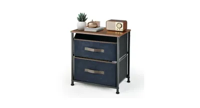 20 Inch Height Industrial Nightstand with 2 Pull-out Fabric Drawers