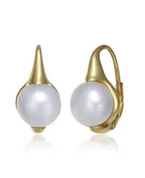 Genevive Sterling Silver 14K Gold Plated with Genuine Freshwater Pearl Leverback Earrings