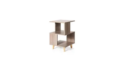 2 Pieces Wooden Modern Nightstand Set with Solid Wood Legs for Living Room