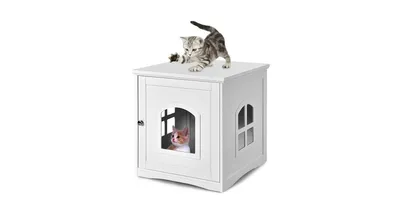 Side Table Nightstand Decorative Cat House-White