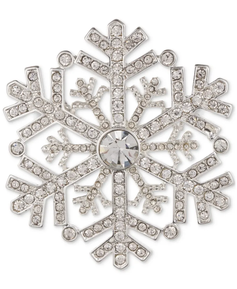 Anne Klein Silver Tone Crystal Snowflake Button Clip Earrings, White