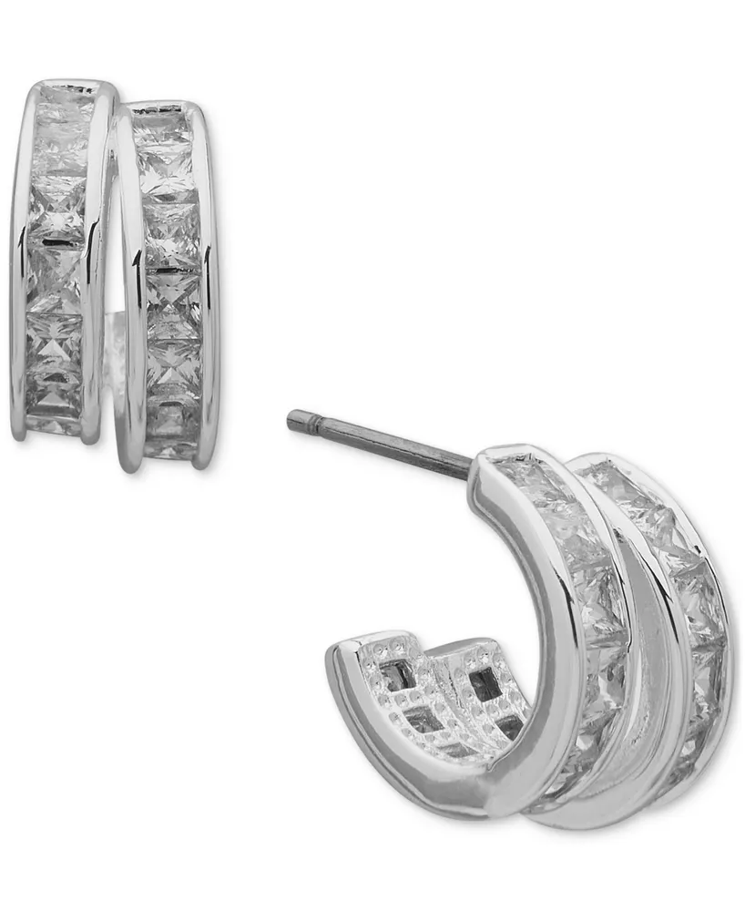 Anne Klein Silver-Tone Crystal Two-Row C-Hoop Earrings | Vancouver Mall