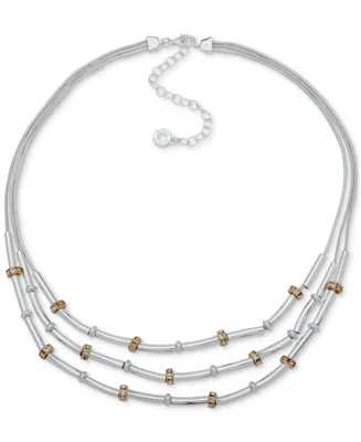 Anne Klein Two-Tone Pave Rondelle Bead & Bar Triple-Row Statement Necklace, 16" + 3" extender