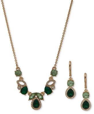 Anne Klein Crystal & Stone Cluster Statement Necklace & Drop Earrings Set