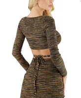 Guess Women's Anika Printed Scoop-Neck Tie-Waist Cropped Sweater