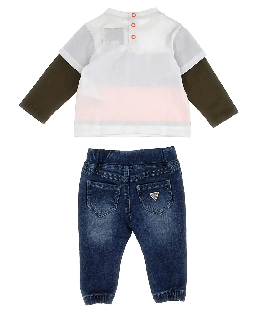 Guess Baby Boys Jersey Bear Top and Denim Joggers, 2 Piece Set