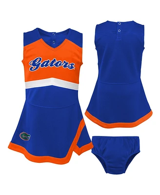 Girls Toddler Royal, Orange Florida Gators Two-Piece Cheer Captain Jumper Dress and Bloomers Set